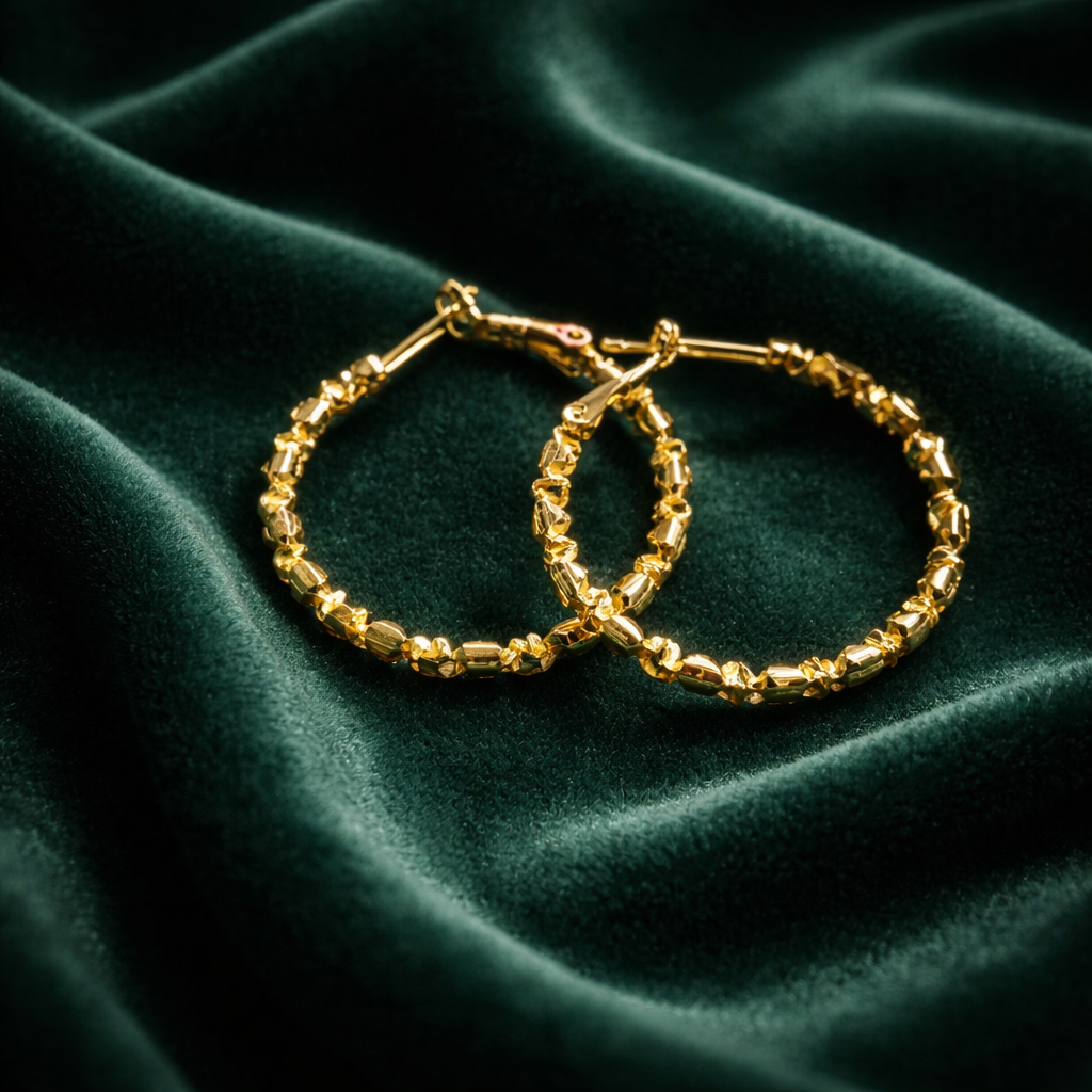 Gold Plated Textured Hoop Earrings