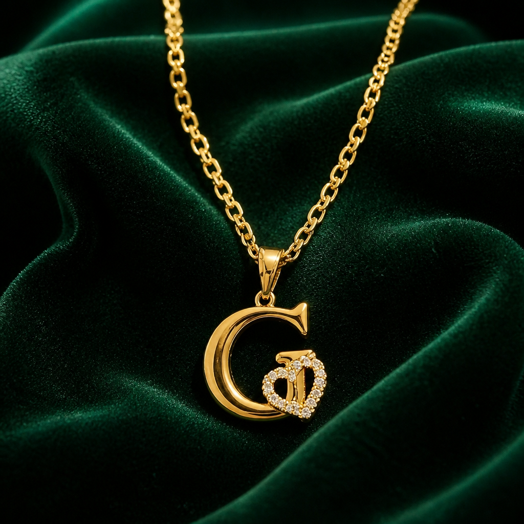 Gold Plated Initial G Heart Necklace