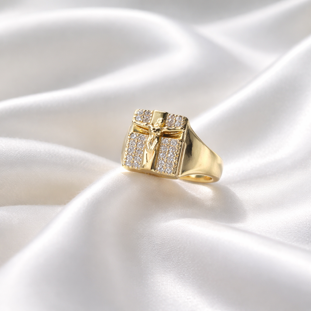 Gold Plated Jesus Cross Ring (Unisex)