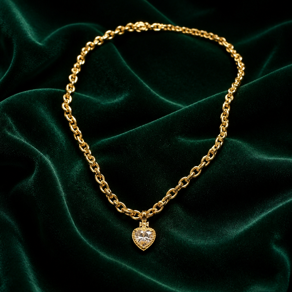 Gold Plated Crystal Heart Pendant Necklace