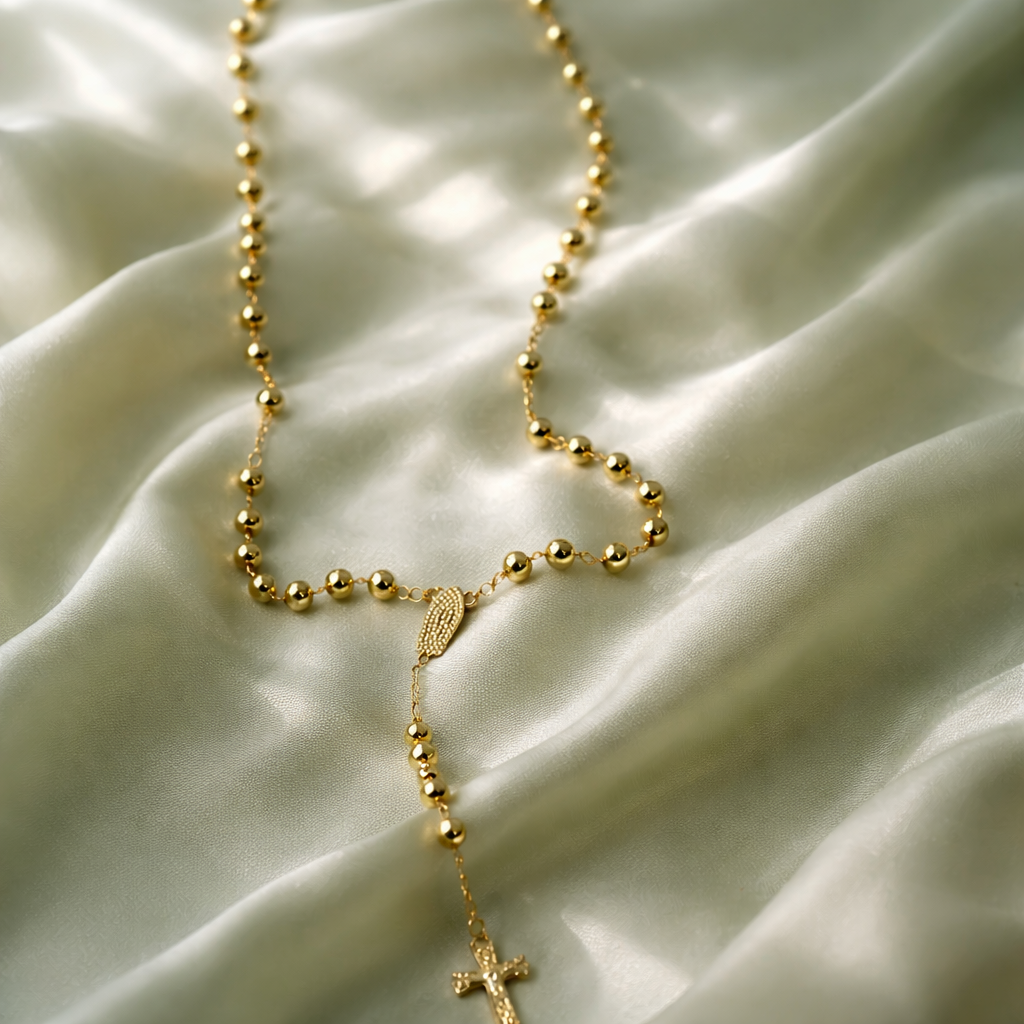 Gold Plated Rosary Bead Necklace