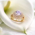 Gold Plated Lavender Crystal Halo Ring