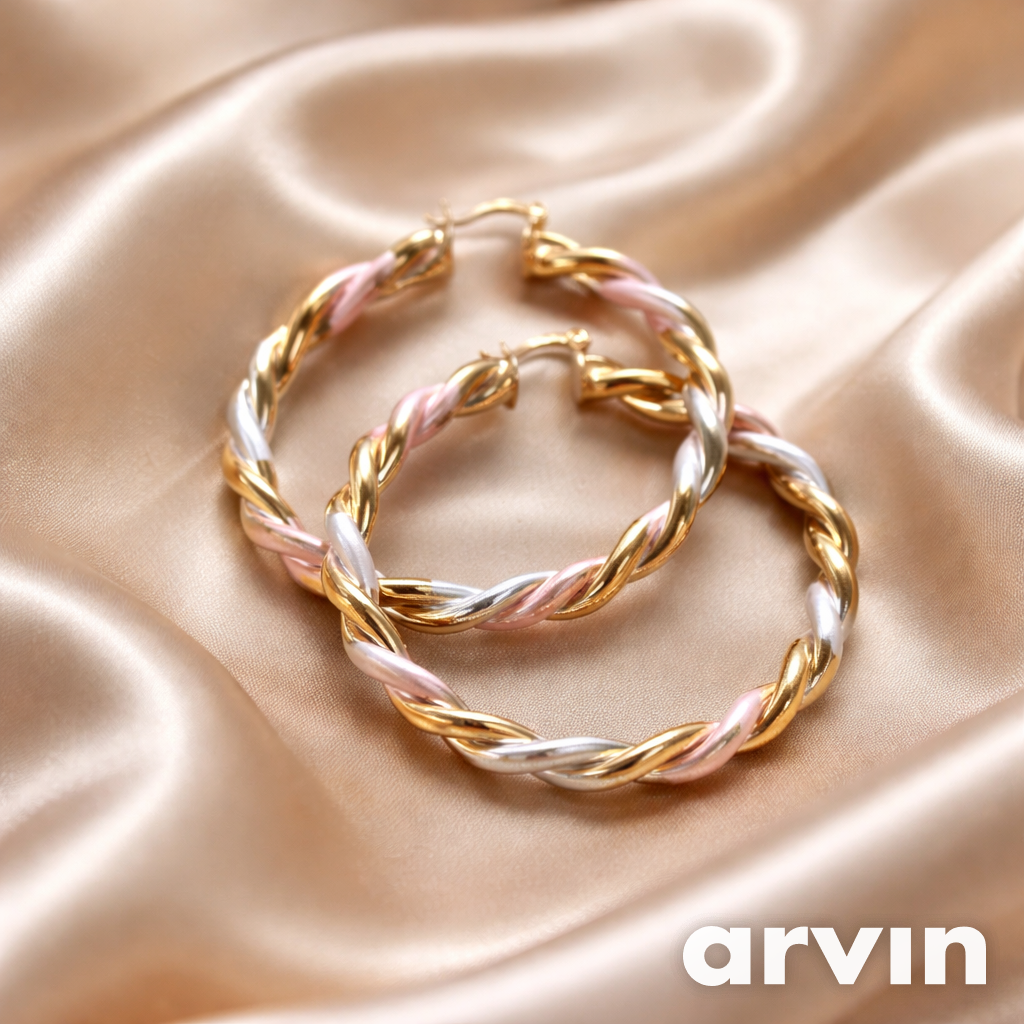 Tri-Color Twisted Hoop Earrings — Gold Plated